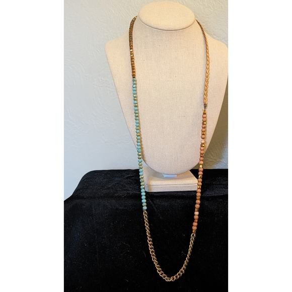 Turquoise Bead, Bronze, Copper, Braided Cord, Toggle Clasp Cross Charm Necklace - Picture 11 of 12